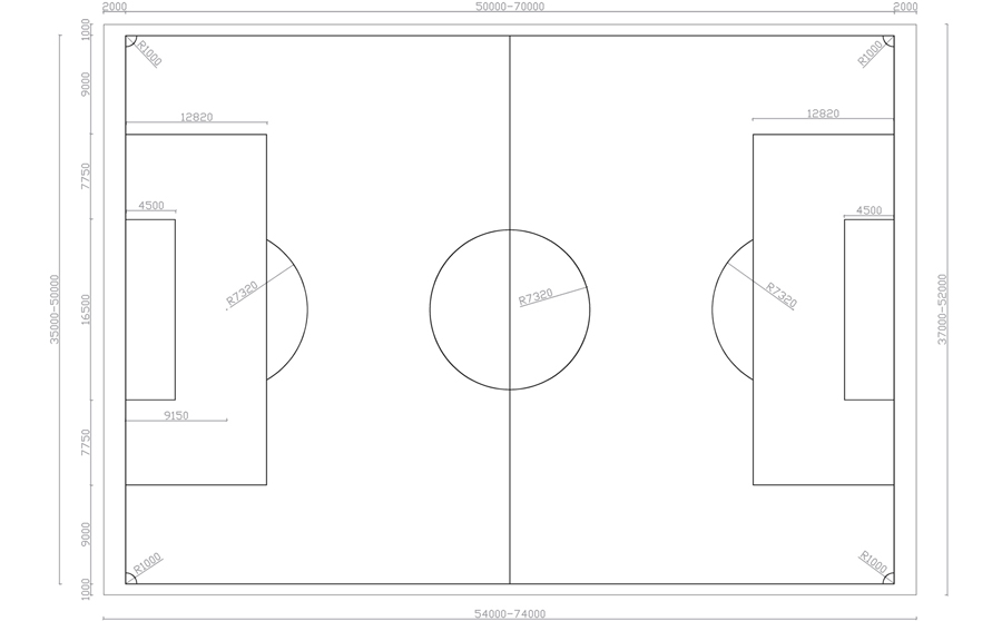 標(biāo)準(zhǔn)7人制人造草足球場(chǎng)尺寸圖片